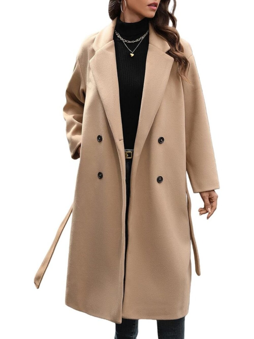 Chic Women's Winter Wool Blend Double Breasted Trench Coat | Casual Notch Lapel